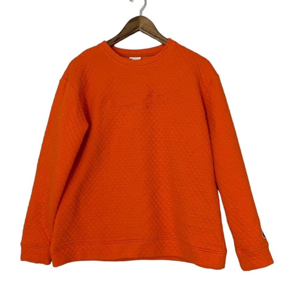 Champion Clemson Tigers Quilted Orange Crewneck Long Sleeve Shirt Womens Sz S